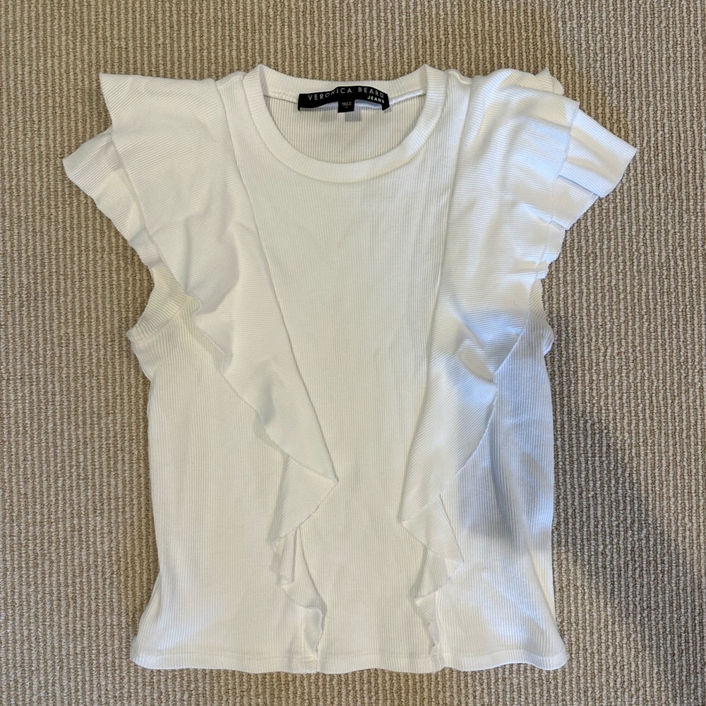 veronica beard - white ruffle tee